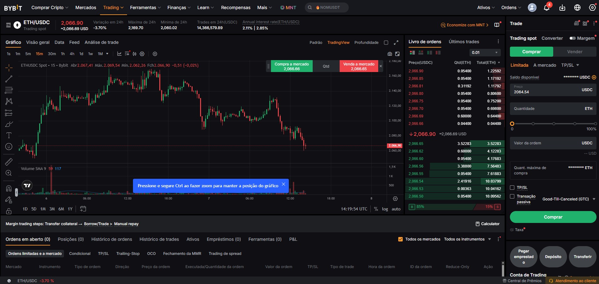 Bybit - interface de trading de futuros