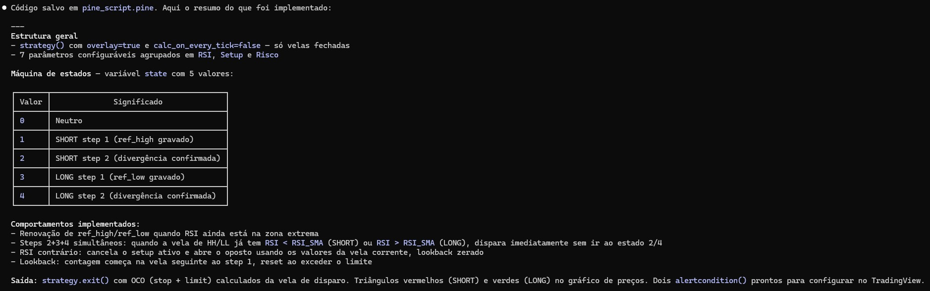 claude code pine script gerado tabela de estados trading bot