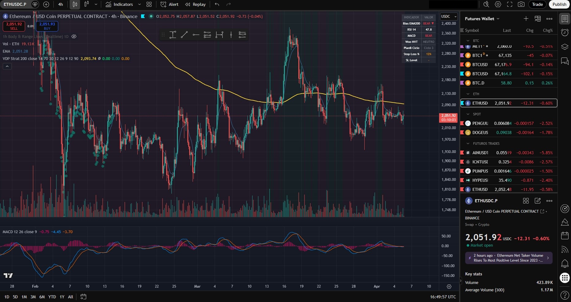 Gráfico com estratégia de trader instalada pelo Claude