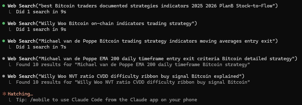 Claude pesquisando estratégias de traders na web