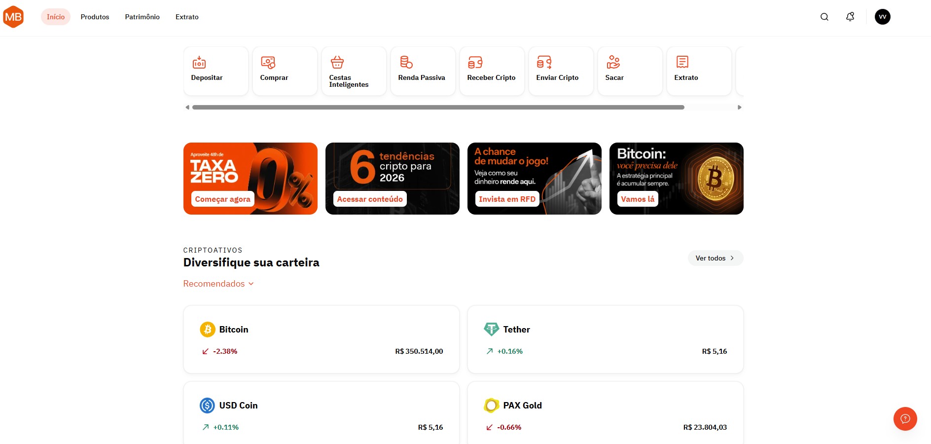 Mercado Bitcoin - dashboard da plataforma