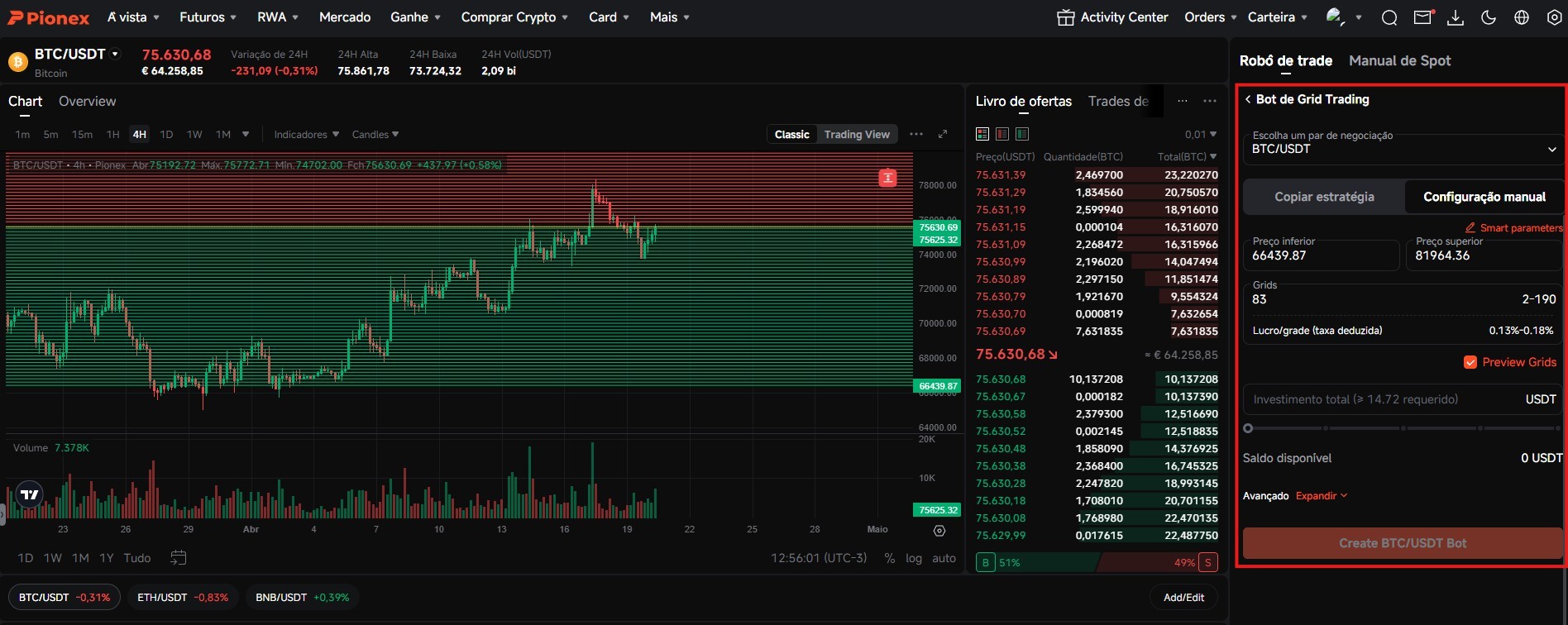 Pionex Grid Bot - configuração de bot de trading cripto no painel
