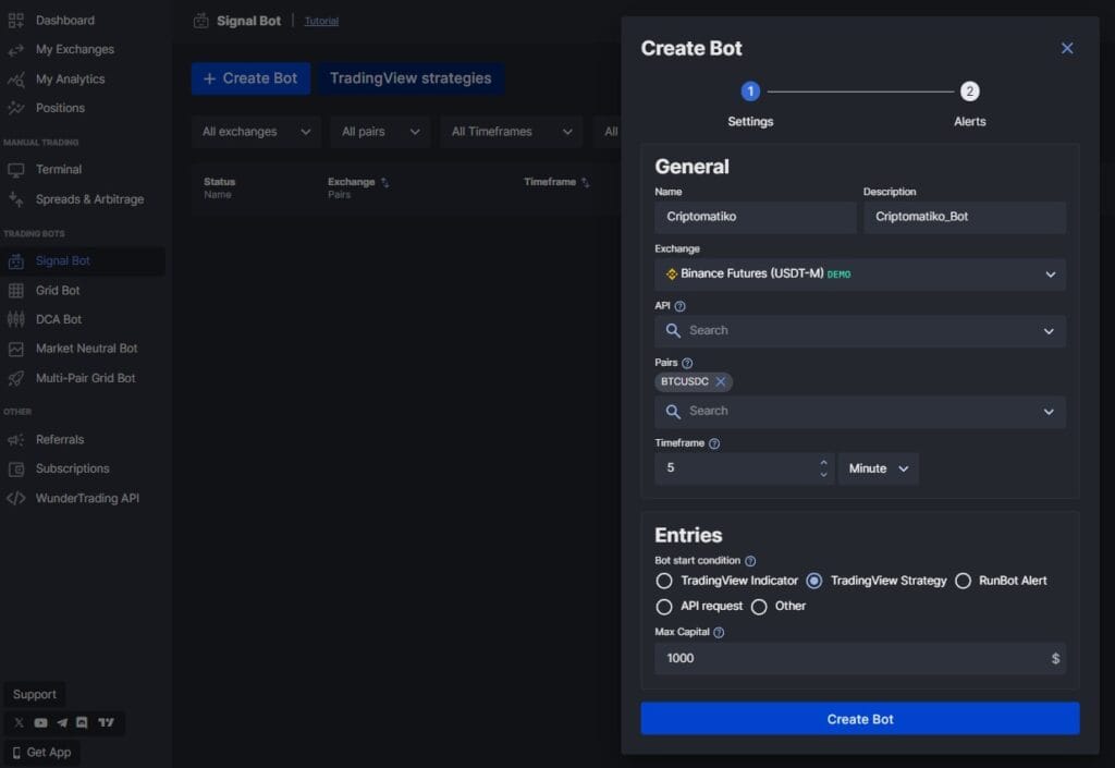 wundertrading bot de trading cripto configuracion