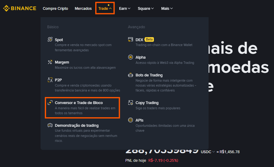 Binance AutoInvest - tela inicial do Convert Recorrente para dca cripto