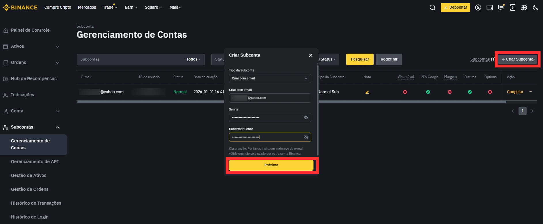 criar sub conta binance bot trading estrategia separada