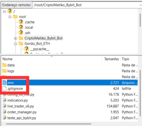 arquivo env filezilla bybit bot python