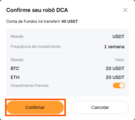 Tela de confirmacao do DCA Bot na Bybit