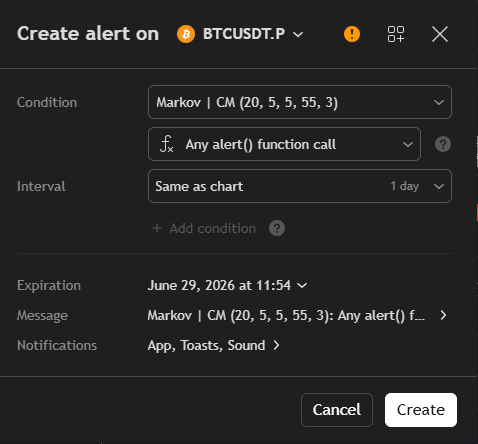 configurar alerta trading quantitativo tradingview markov regime
