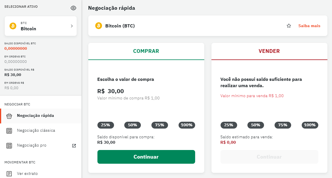 Mercado Bitcoin negociação rápida taxas