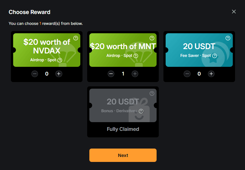 Bybit airdrop escolher recompensa MNT 20 dólares Airdrop Spot