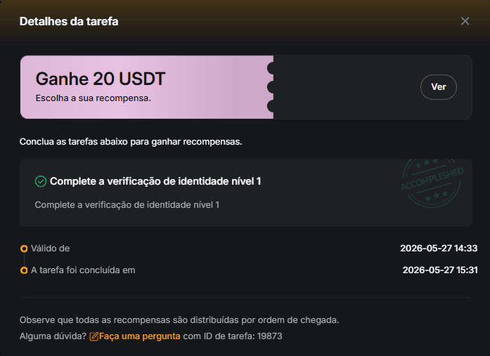 Bybit tarefa 1 verificação de identidade 20 USDT