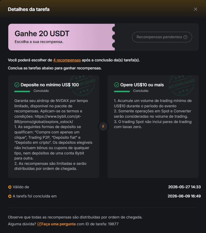 Bybit tarefa 3 operação spot 10 USDT