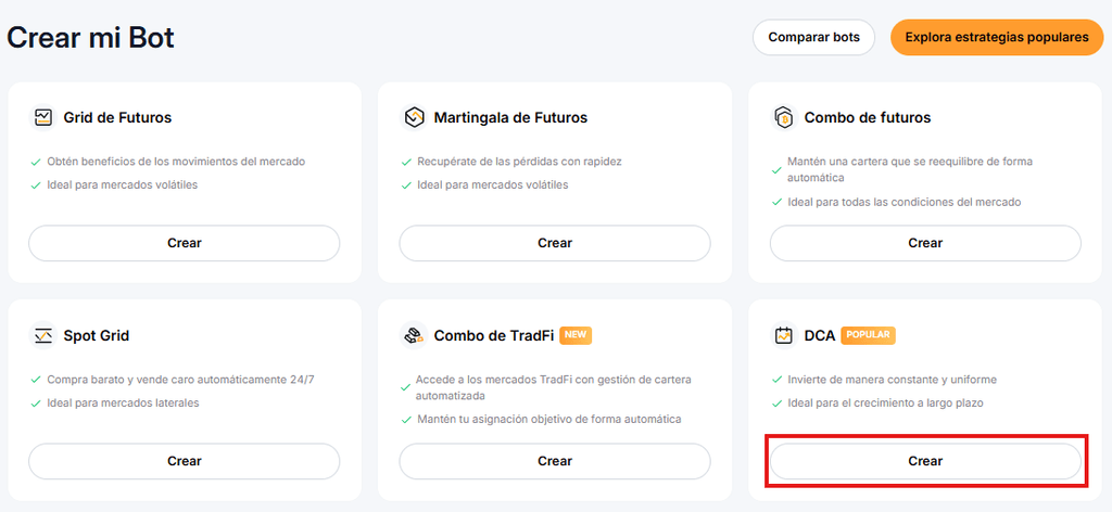 Bot DCA de Bybit activo en el dashboard de robots de trading