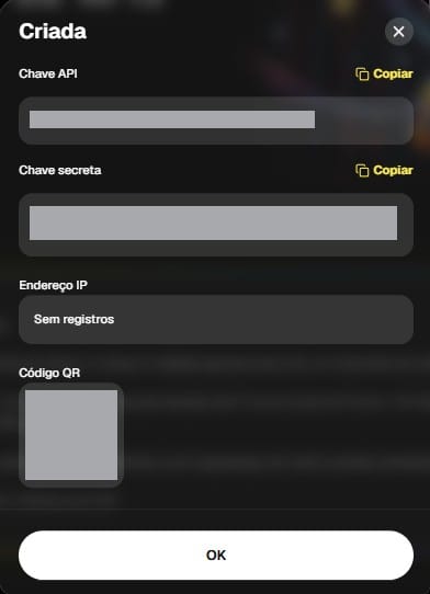 Confirmação de criação da API key na WEEX