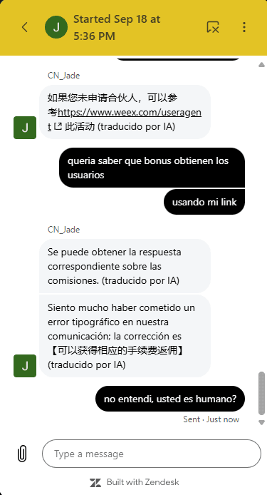 Atención al cliente de WEEX exchange probada por CriptoMatiko