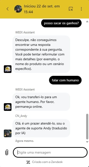 Atendimento ao cliente da WEEX exchange testado pelo CriptoMatiko