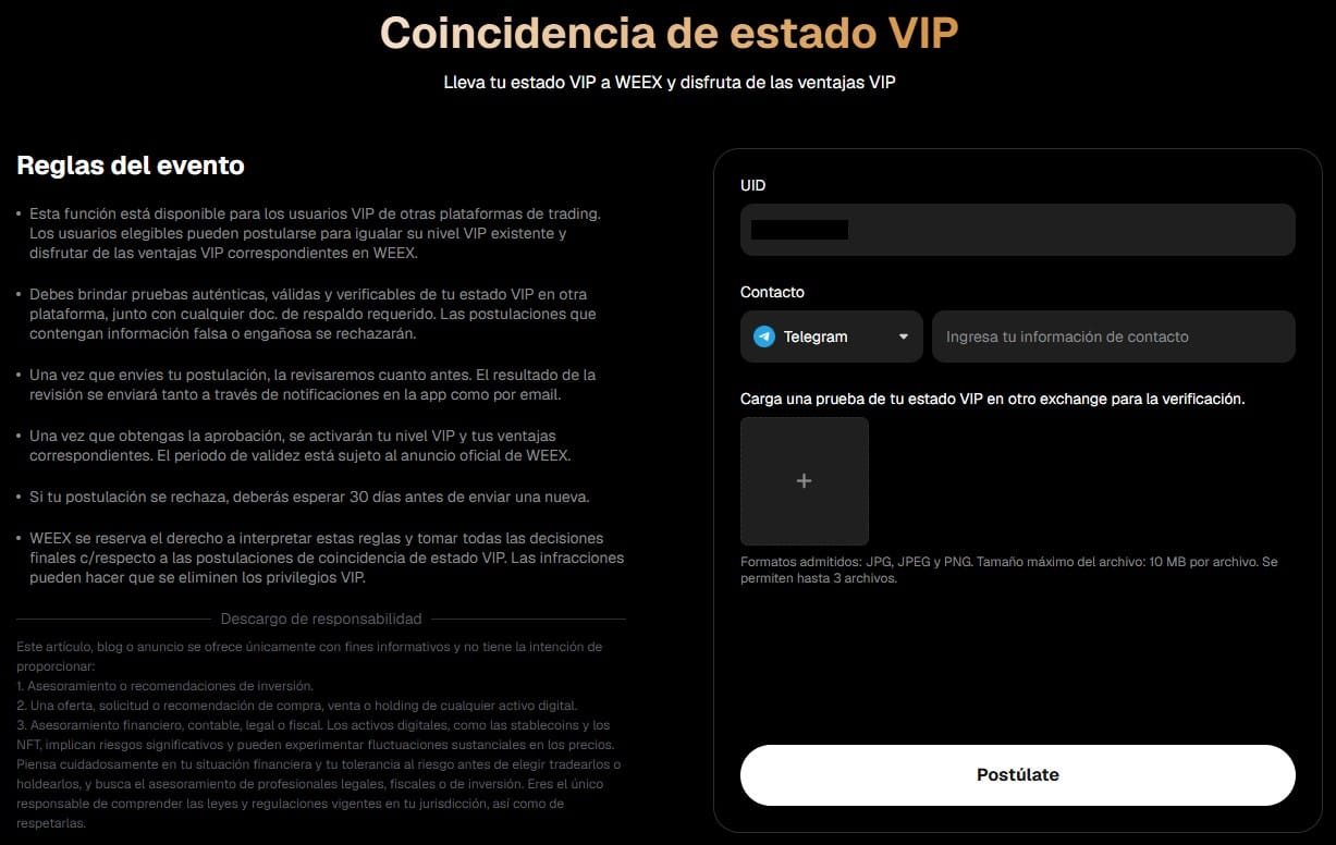 Programa de VIP matching de WEEX exchange
