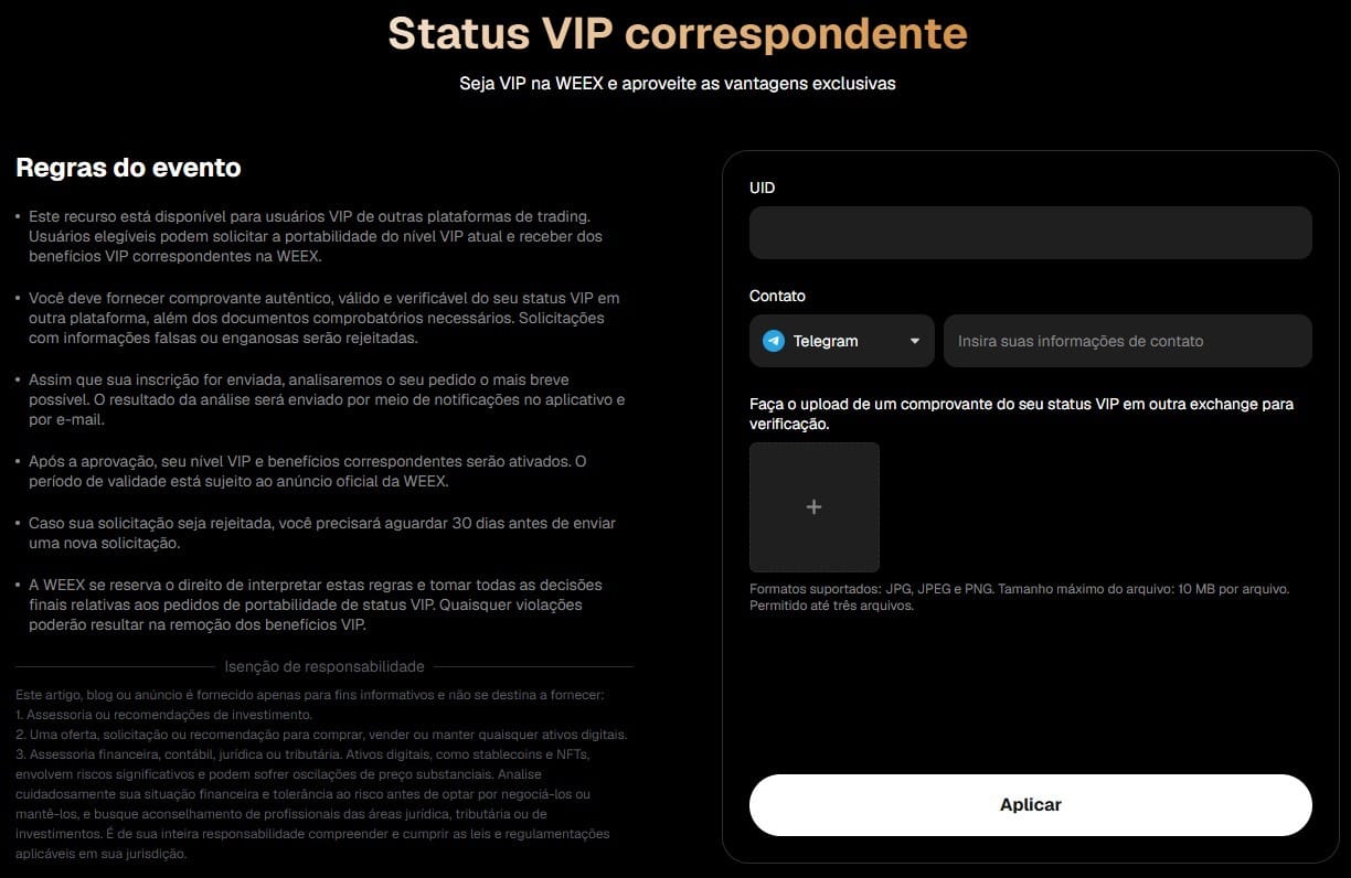 Programa de VIP matching da WEEX exchange